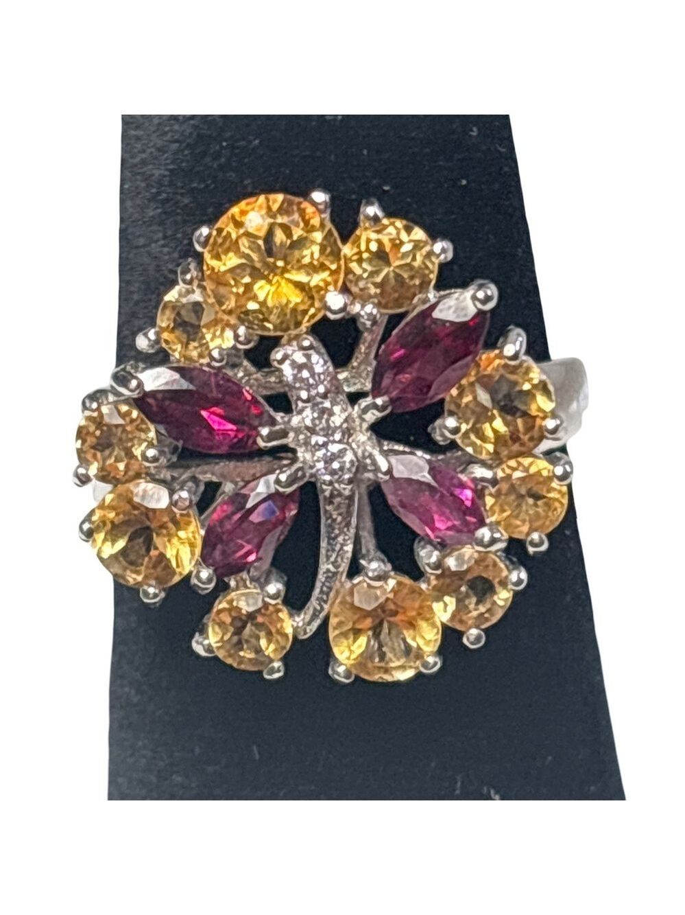 Elegant  Ring with Yellow and Red Accents Butterfly center 925 sterling silver 8